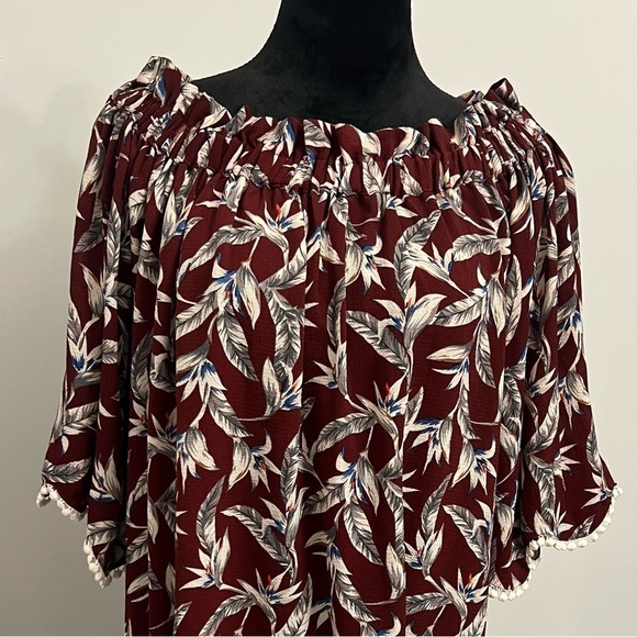 Umgee Tops - Umgee Burgundy Floral Off-Shoulder Blouse - L